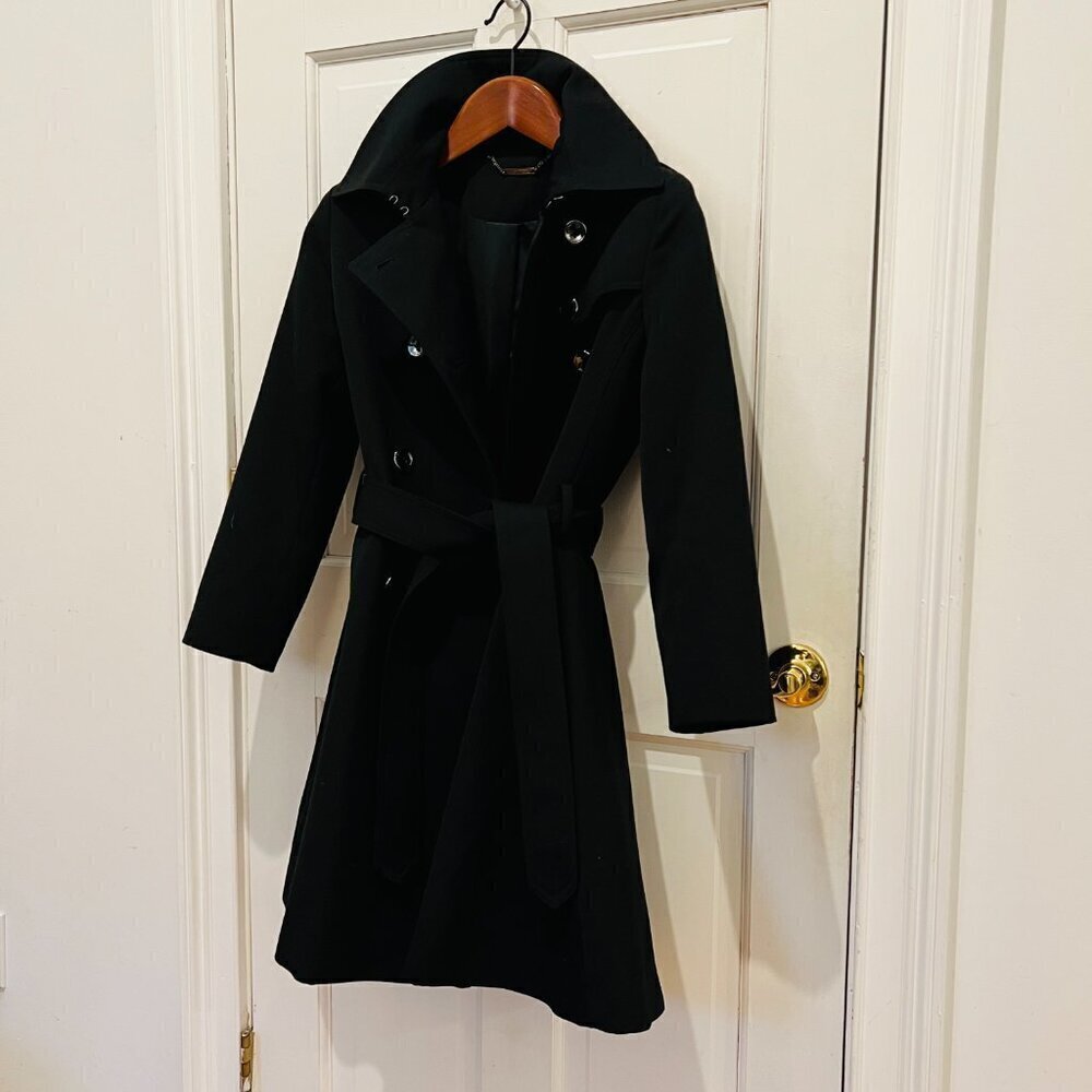 Trina Turk 100 % Wool Trench Coat Black Size 10 EUC - Picture 14 of 16